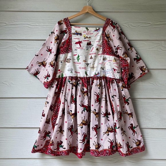 Western Rodeo | US Map | Handmade Bandana Dress SKU 05296 Red/Cowboy - Picture 16 of 16